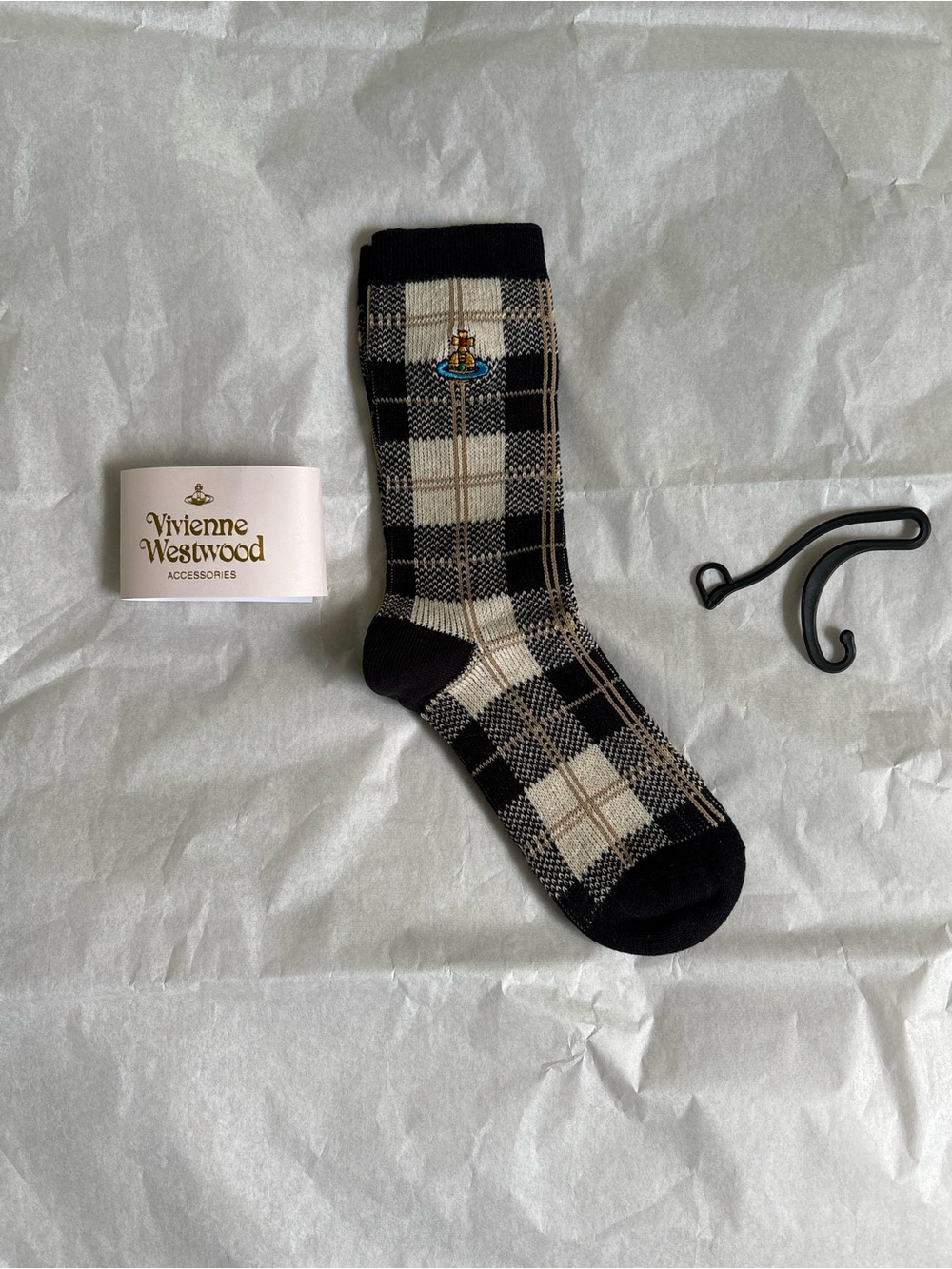 Vivienne Westwood Black & Cream Plaid Crew Socks